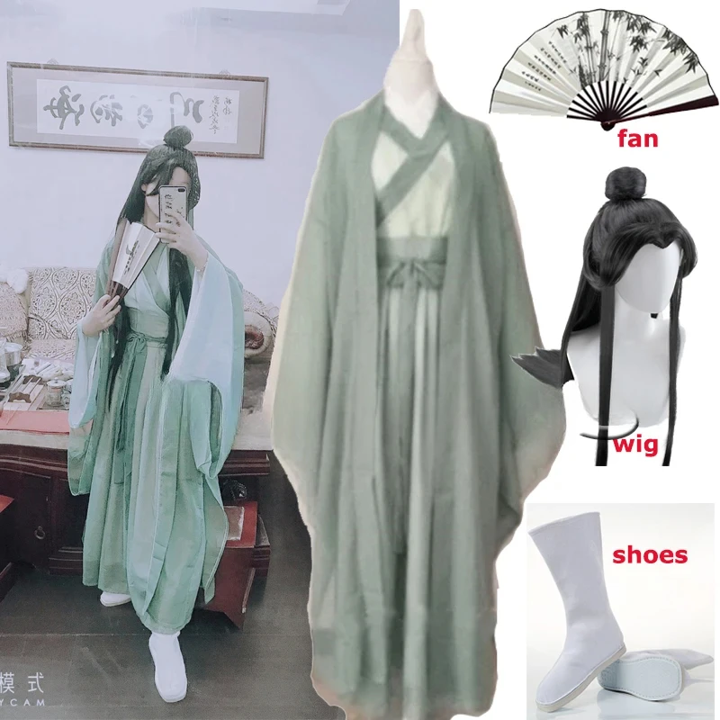 

Chinese Novel The Scum Villain’s Self Shen Qingqiu Cosplay Unisex Hanfu Dress Women Anime Halloween Costume Wig Chinese Fan Wig