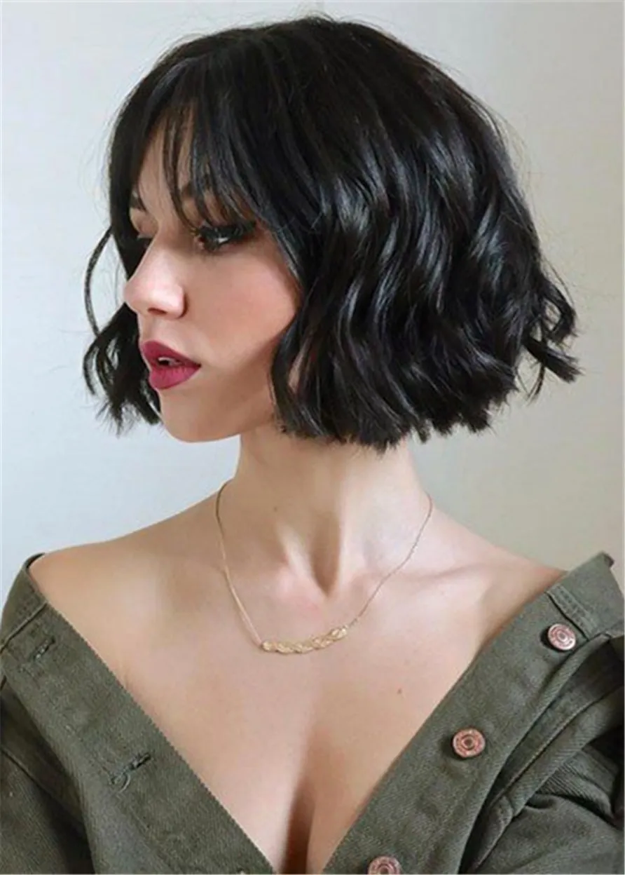 

Short Layered Mixed Color Straight Synthetic Hair Wig With Bangs Capless Cap Women Wigs