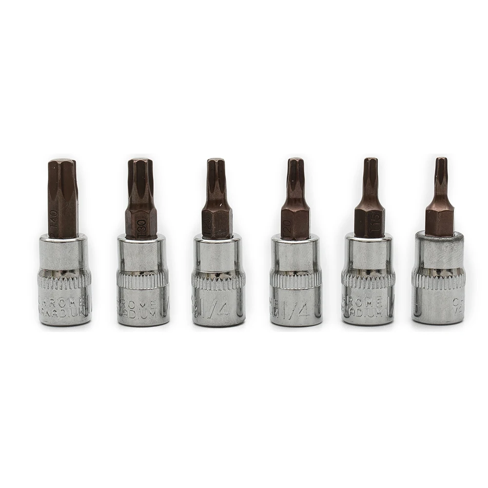 6 Pcs/set 1/4" Torx Screwdriver Sockets Bits Drive Head Screwdrivers Socket Metal Material Hand Tools T10 T15 T20 T25 T30 T40
6 Pcs/set 1/4" Torx Screwdriver Sockets Bits Drive Head Screwdrivers Socket Metal Material Hand Tools T10 T15 T20 T25 T30 T40
