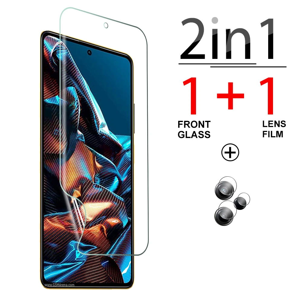 

2in1 For Xiaomi Poco X5 Pro F5 C65 C50 Full glue Clear hydrogel film pocco pocophone M4 M5 X3 High definition Camera Glass