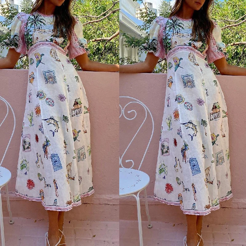 

Женское длинное платье с высокой талией, повседневное свободное элегантное платье с цветочным принтом для отпуска, пляжное платье макси, лето 2024