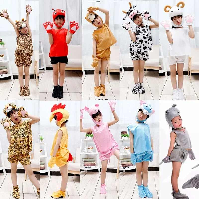 

Children Boy Girls Short Sleeve Animal Halloween Cosplay Costume Jumpsuit Dinosaur Tiger Wolf Rabbit Panda Monkey Giraffe Frog