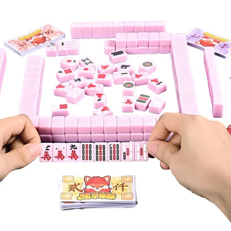 

Mini Mahjong Set Chinese Style Game Mahjong Tiles Set Lightweight Mah-Jongg Set Travel Family Leisure Time Game Traditional