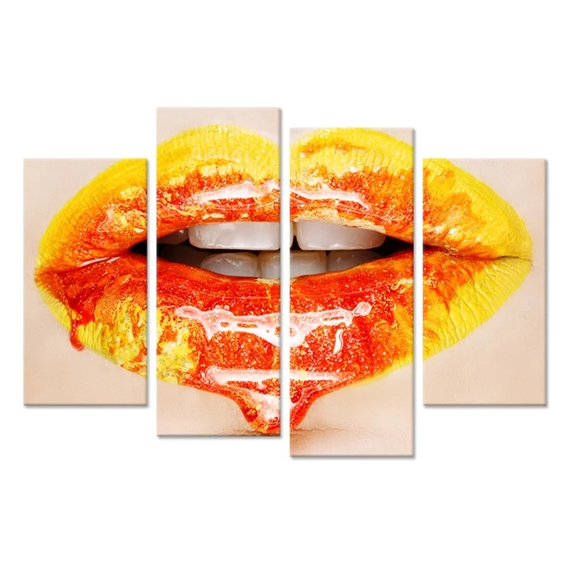 

4 Pieces Women Mouth Poster Wall Art Sexy Lips Print Canvas Painting Modern Style Pictures Living Room Home Decor