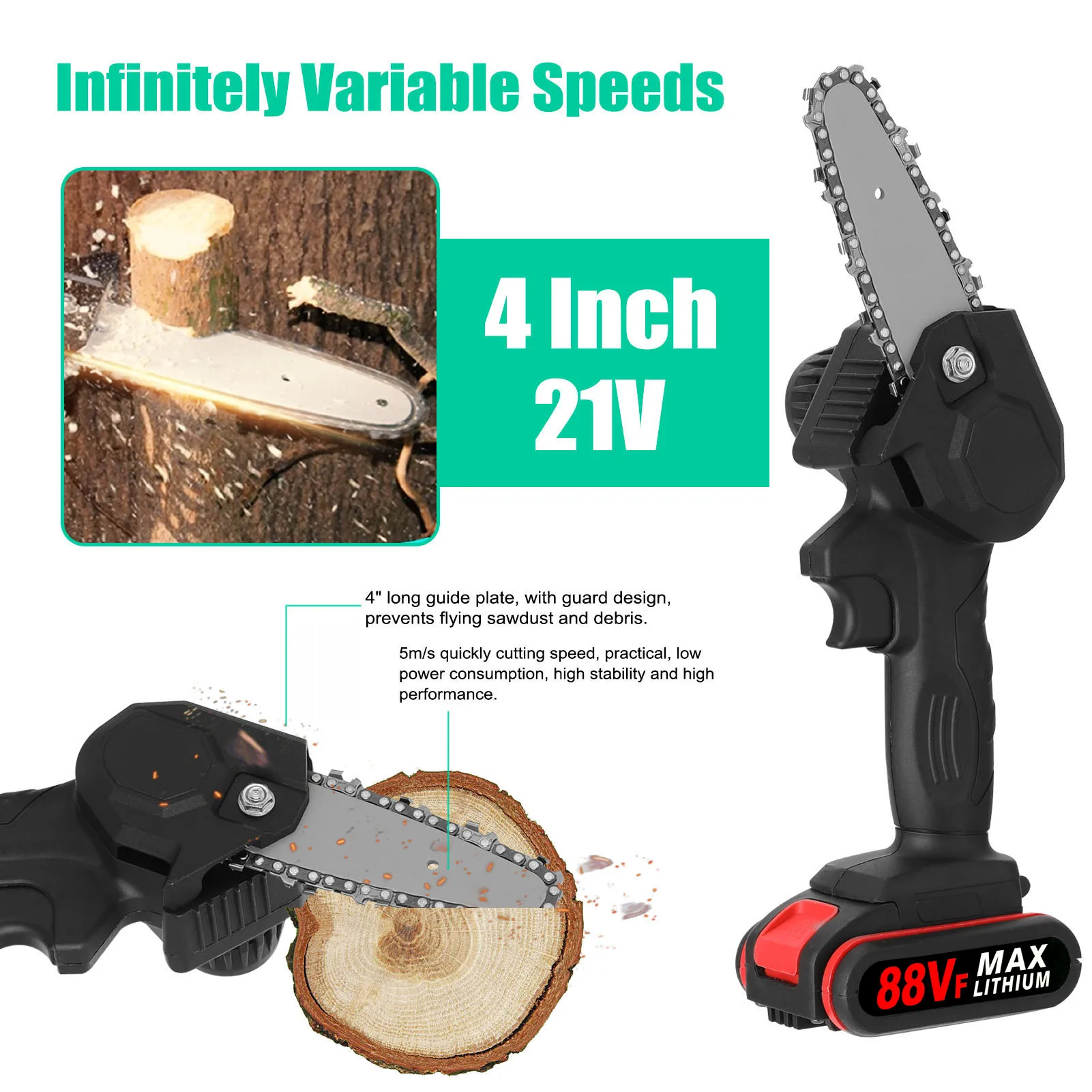 

21V 30mm Cordless Brushless Motor 88VF Electric Pruning Shear 4inch Brush Motor Cahinsaw Set Woodworking Tool for Garden Orchard