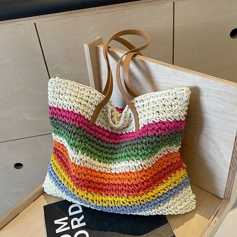 Straw Braid Large Capacity Shoulder Bags 2024 Fashion Casual Rainbow Color Matching Bags for Women High Quality Summer Style
Straw Braid Large Capacity Shoulder Bags 2024 Fashion Casual Rainbow Color Matching Bags for Women High Quality Summer Style