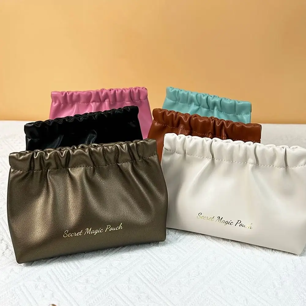 

Korean Style PU Leaf Spring Bag Portable Solid Color Self-closing Cosmetic Bag Storage Bag Small Item Bags Travel