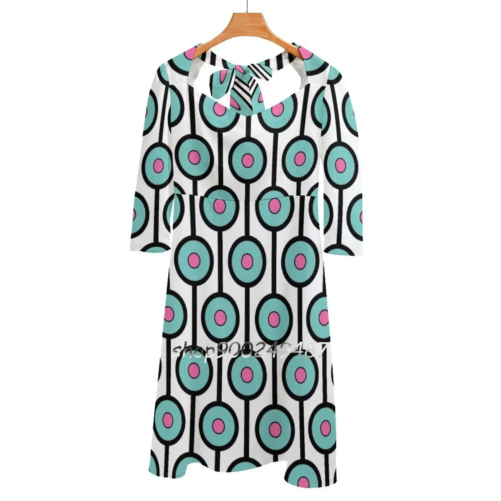 

Retro 1970'S Bohemian Style Seventies Vintage Pattern Square Neck Dress Cute Loose Print Dresses Elegant Beach Party Dress