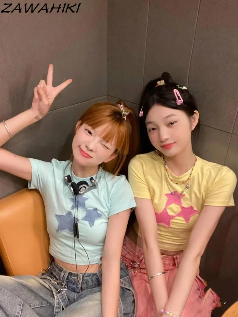 Summer Cotton Y2K Aesthetic Star Graphic Patchwork Short Sleeve T Shirt Chic Slim Sweet Casual All Match O-neck Kawaii Clothes
Summer Cotton Y2K Aesthetic Star Graphic Patchwork Short Sleeve T Shirt Chic Slim Sweet Casual All Match O-neck Kawaii Clothes