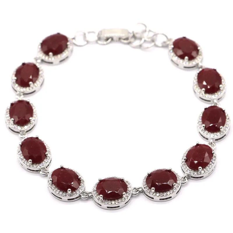 

13x11mm Gorgeous16.8g Pink Tourmaline Red Rubies White CZ Fashion Jewelry Bracelet Length 7.0-9.0inch
