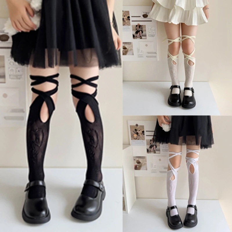 

Mesh KneeHigh Socks for Little Girl Fishnet Socks Breathable Hollowed Socks for Uniform Kids Korean Socks