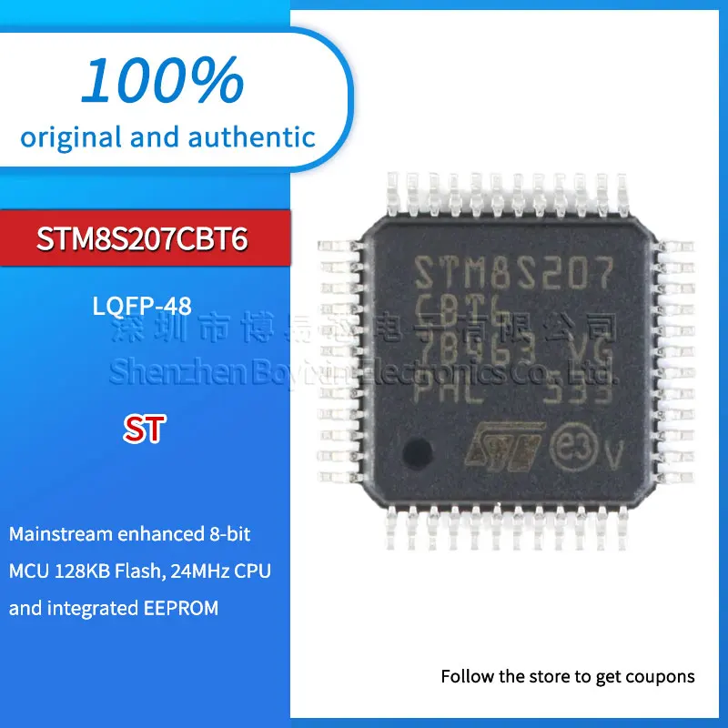 

Original genuine STM8S207CBT6 LQFP-48 24MHz/128KB flash memory/8-bit microcontroller-MCU IC chip