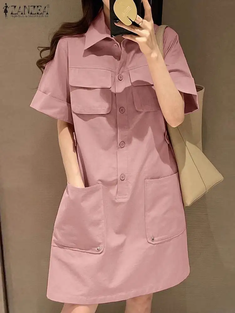 ZANZEA Woman Vintage Cargo Dress Half Sleeve Lapel Neck Shirtdress Casual Solid Dresses Fashion Vestidos Work Robe Oversized
ZANZEA Woman Vintage Cargo Dress Half Sleeve Lapel Neck Shirtdress Casual Solid Dresses Fashion Vestidos Work Robe Oversized