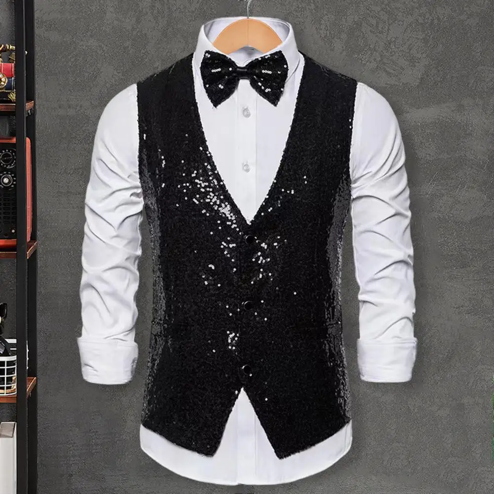 Men Sleeveless Sequin Shiny Sequin Slim Fit V Neck Sleeveless Men's Waistcoat with Bow-knot for Stage Performance Emcees Men
Men Sleeveless Sequin Shiny Sequin Slim Fit V Neck Sleeveless Men's Waistcoat with Bow-knot for Stage Performance Emcees Men