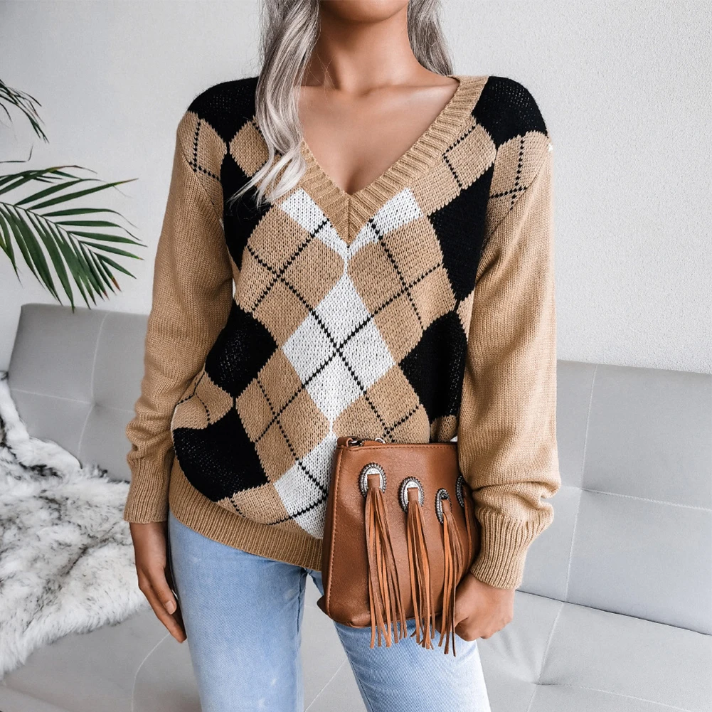Women Sweater Top V Neck 1pc Argyle Print College Style Comfortable Elegant For Autumn/Winter Knitted Sweaters
Women Sweater Top V Neck 1pc Argyle Print College Style Comfortable Elegant For Autumn/Winter Knitted Sweaters