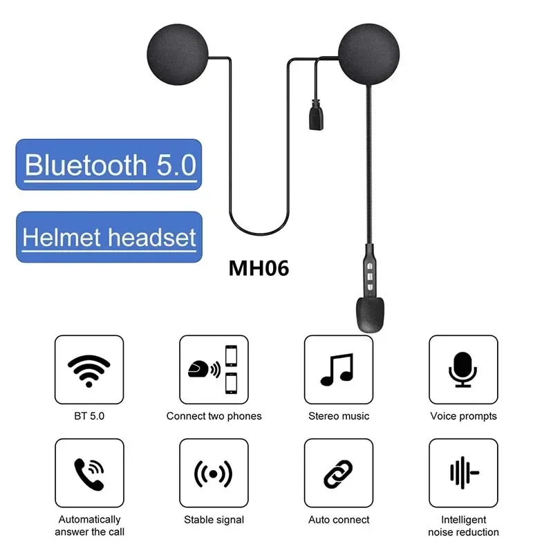 

MH06 Motorcycle Helmet Headset Handsfree Riding Wireless Bluetooth 5.0 Auto Answer Moto Headset Stereo Music Connect 2 Phones