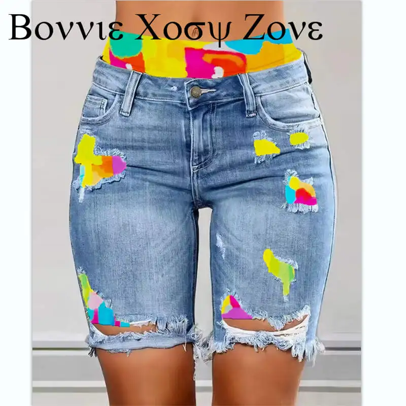 Women Summer Tie Dye Print Ripped Denim Shorts Button Cutout Pocket Raw Hem Ripped Washed Zipper Ripped 2-In-1 Denim Shorts
Women Summer Tie Dye Print Ripped Denim Shorts Button Cutout Pocket Raw Hem Ripped Washed Zipper Ripped 2-In-1 Denim Shorts