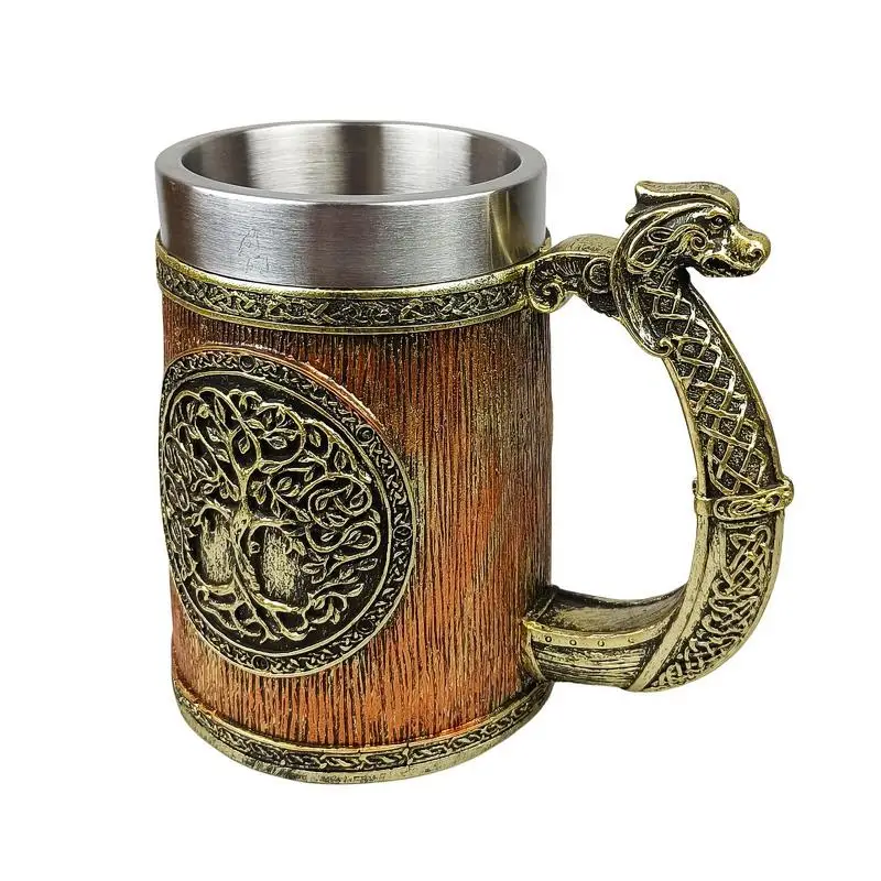 

Beer Steins for Men 600ml Mock Wooden Barrel Design Beer Cup Food Grade Lining Medieval Mug with Comfortable Grip for Men