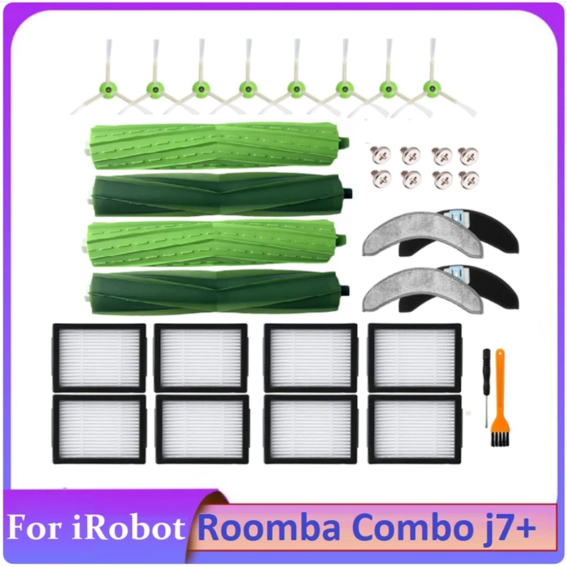 

26PCS Replacement Parts For Irobot Roomba Combo J7+ Vacuum Cleaner Rubber Brushes HEPA Filter Side Brush Mop Cloth