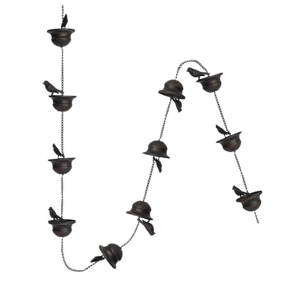 

Iron Bird Outdoor Rain Chain 2.4M Mobile Attached Hanger Wind Chimes Bells Garden Outdoor Courtyard Retro Metal Popular Pendant