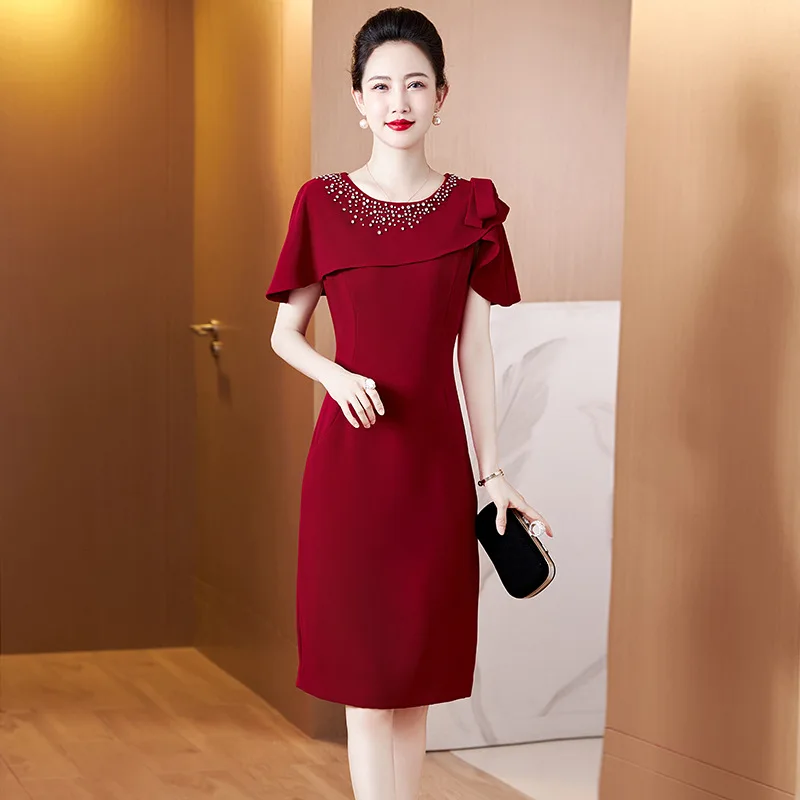 

Yourqipao Summer Burgundy Skirt Young Mother Wedding Dress Happy Noble Elegant Fashion Chinese Style Evening Dress for Women