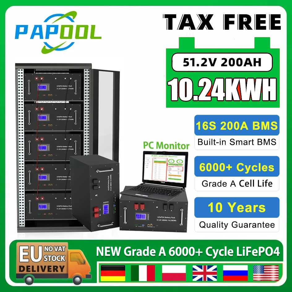 Аккумуляторная батарея LiFePO4, 48 В, 6500 Ач, 10 кВтч, 51,2 циклов, 16S BMS, в, Ач, литиевая батарея CAN RS485, ЕС, без налогов
Аккумуляторная батарея LiFePO4, 48 В, 6500 Ач, 10 кВтч, 51,2 циклов, 16S BMS, в, Ач, литиевая батарея CAN RS485, ЕС, без налогов
