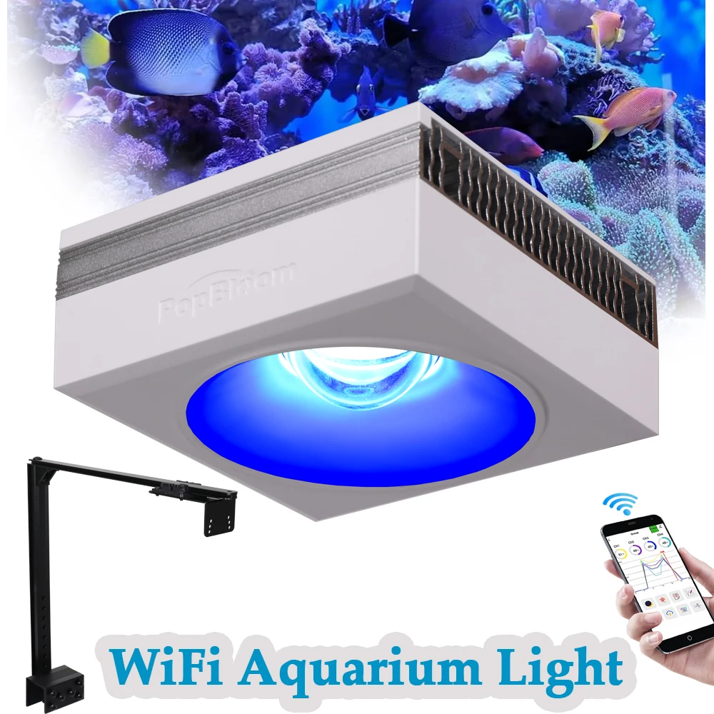 

PopBloom-WiFi Program LED Aquarium Lamp, Marine Aquarium Light for 60cm/24" Reef Coral SPS LPS Saltwater Fish Tank, RL90, 100W