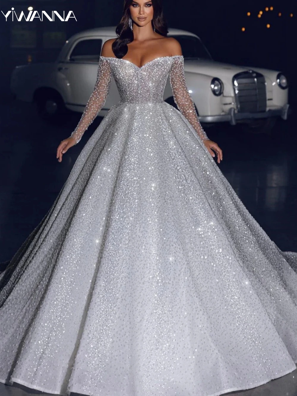 Elegant Off The Shoulder Bridal Dress Sparkly Sequins Pearls Wedding Gown 2024 Luxury A-line Long Bride Robe Vestidos De Novia
Elegant Off The Shoulder Bridal Dress Sparkly Sequins Pearls Wedding Gown 2024 Luxury A-line Long Bride Robe Vestidos De Novia