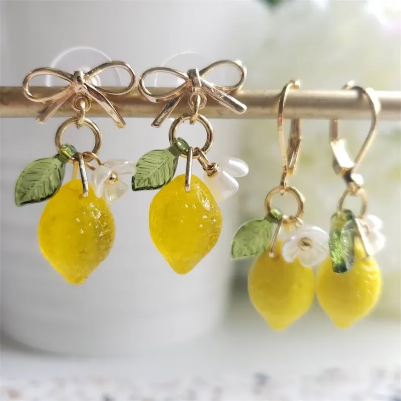 

1Pair Creative Design Cute Glass Lemon Drop Earrings Holiday Gift For Girls For Summer Vacation