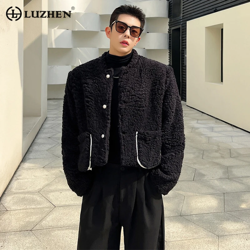 

LUZHEN Trendy Men's Casual Jacket Solid Color Autumn Winter New Fleece Elegant Coat Fashion Korean Niche Design Outerwear Df8316