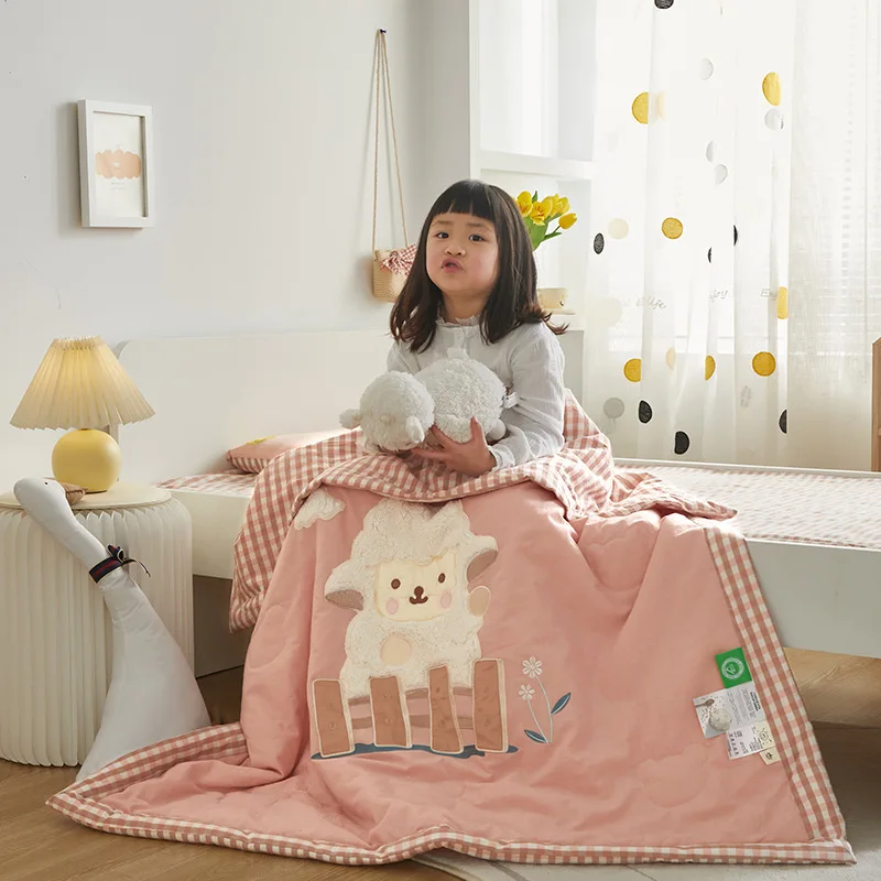 

Cute Childrens Soft Washed Blanket Summer Cooler Lightweight Quality Air-conditioning Quilt Primary School Kindergarten Blankets