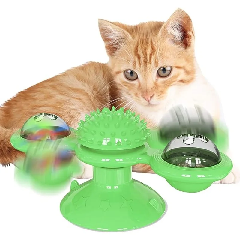 

Windmill Cat Toy with Interactive Suction Cup Upgrading Rotating Turntable Cat Spinner Aggressive Kitty Chew Toy Pet Products