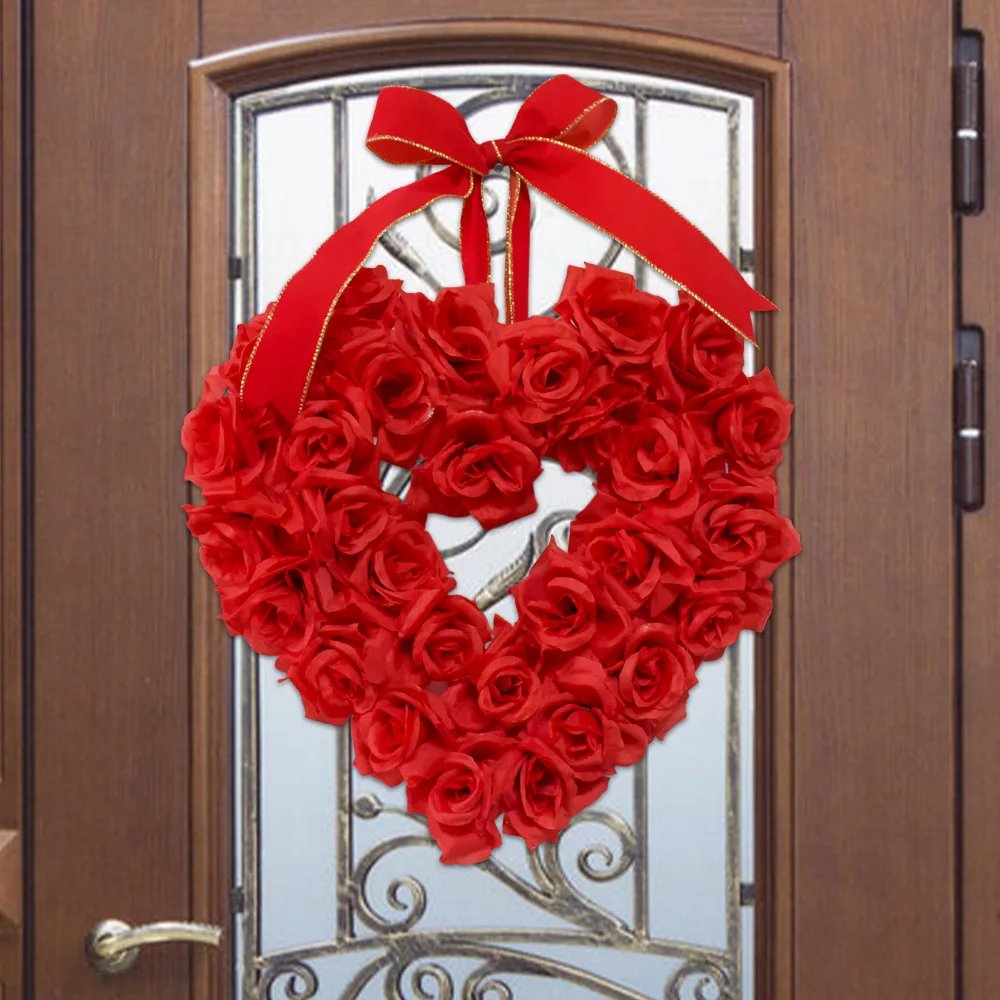 

Heart Shaped Rose Wreath Romantic Wedding Scene Props 2024 Valentine's Day Couple Party Decorations Ornaments for Doors boda