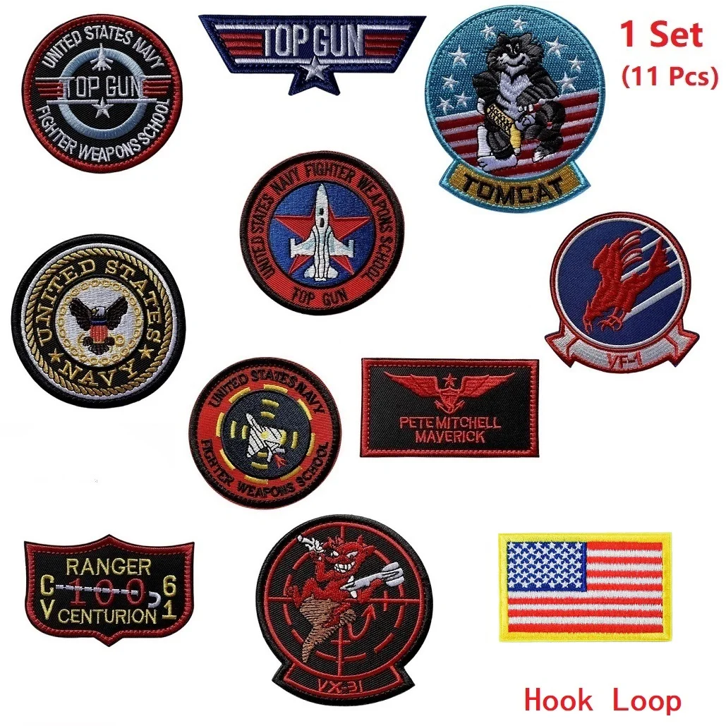 11Pcs/Set Top Gun Tomcat Embroidery Patch Chapter American Navy Air VF-1 Pilot Armband Clothes Badge Jacket Sticker Hook Loop
11Pcs/Set Top Gun Tomcat Embroidery Patch Chapter American Navy Air VF-1 Pilot Armband Clothes Badge Jacket Sticker Hook Loop
