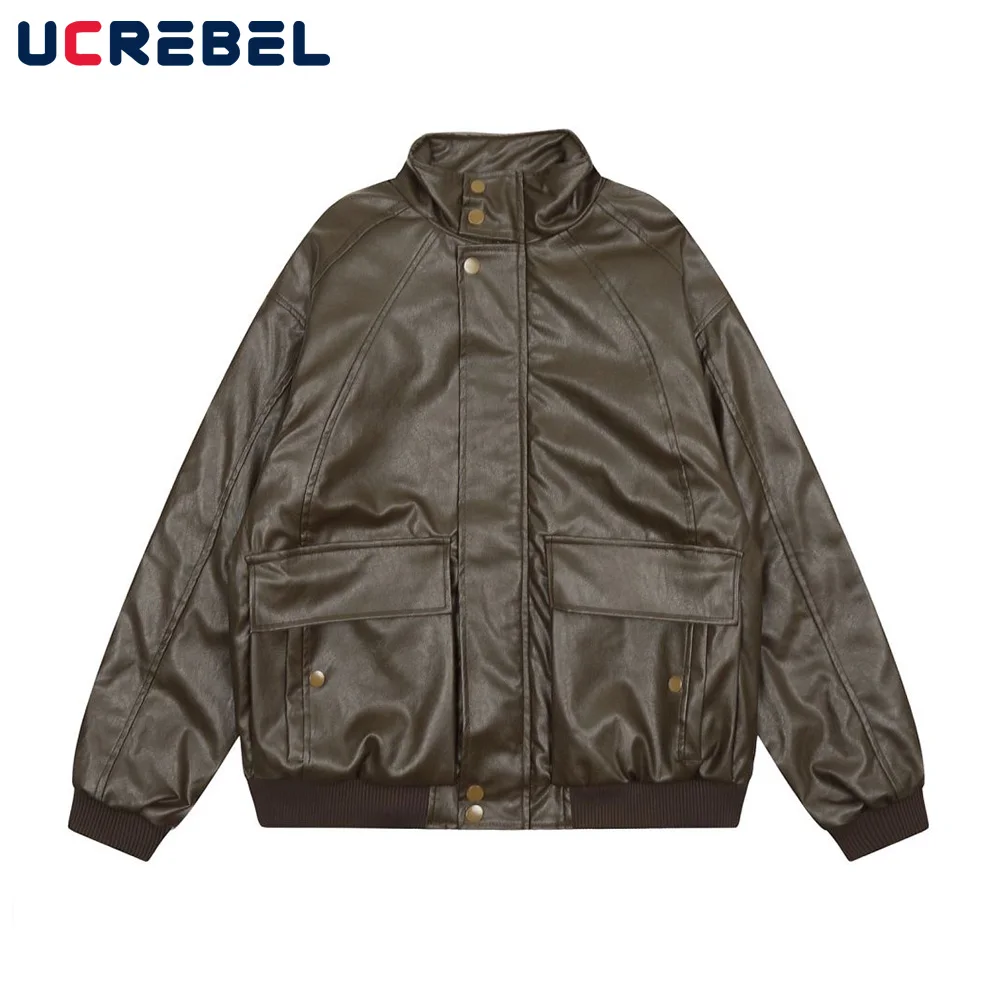 Pocket Stand Collar Leather Jacket Mens Autumn Winter Streetwear Loose Spliced Long Sleeve Motorcycle Jacket
Pocket Stand Collar Leather Jacket Mens Autumn Winter Streetwear Loose Spliced Long Sleeve Motorcycle Jacket