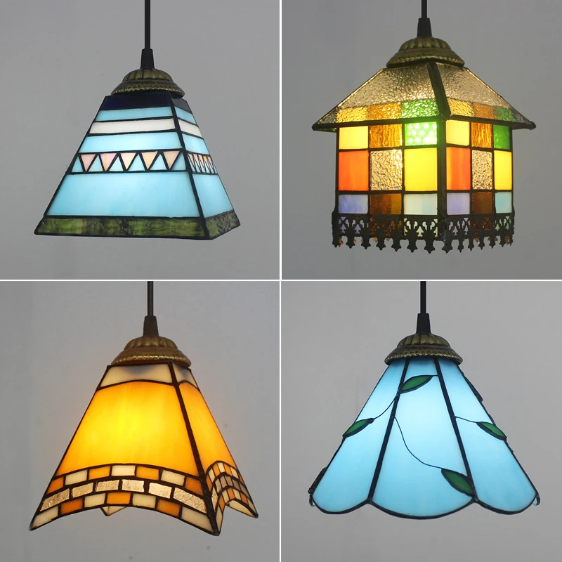 

Tiffany Stained Glass Pendant Lights Bedroom Vintage Mediterranean Baroque Hanging Lamp for Kitchen Living Room Bar Home Decor