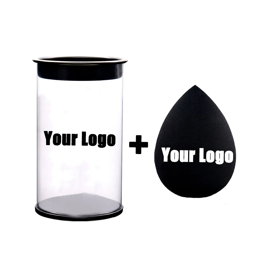 

25pcs Custom Logo Black Beauty Egg Cosmetic Blender with box Make Up Private Label Latex Free Clear Box Sponge