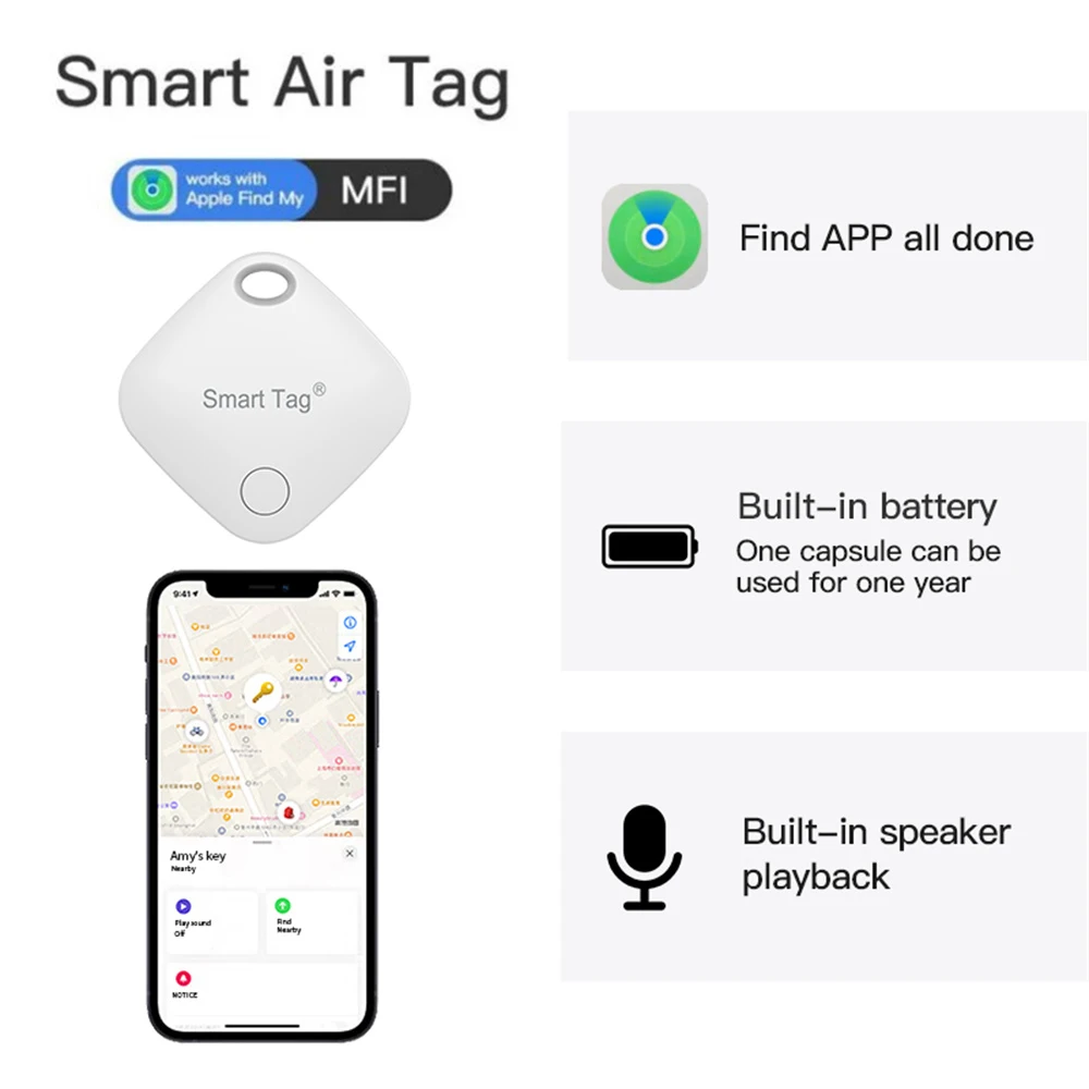 Mini Tracking Device For Apple Find My Key Smart Air Tag Child Finder Pet Car Lost Tracker Smart Bluetooth Tracker IOS System
Mini Tracking Device For Apple Find My Key Smart Air Tag Child Finder Pet Car Lost Tracker Smart Bluetooth Tracker IOS System
