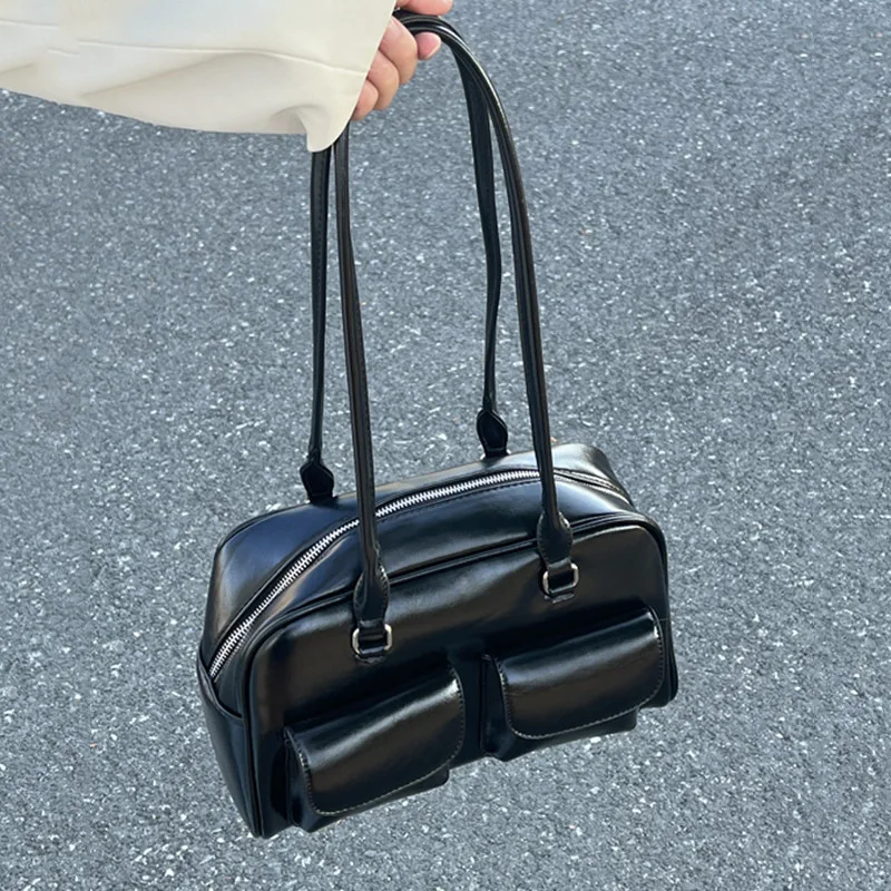 

Korean Xu Yunzhen Sane Style Bowling Bag female Boston Tote shoulder bag Underarm Bag Women high-capacity Oil wax skin handbag