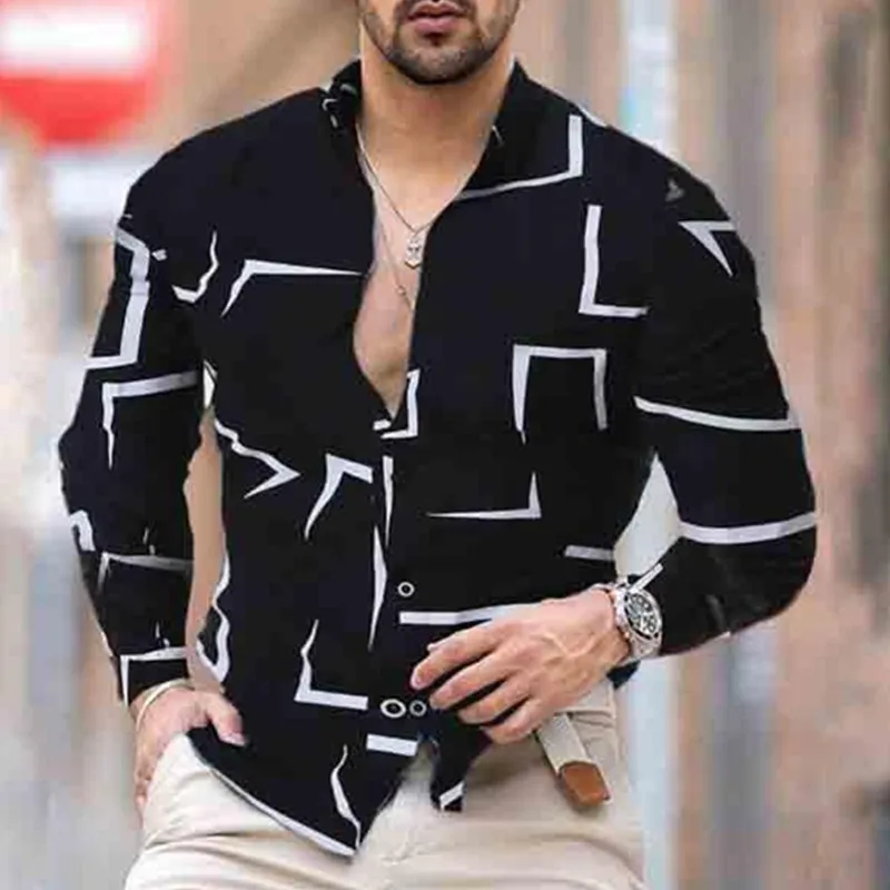 New Men's Spring and Autumn Clothing Slim-Fit Long-Sleeved Shirt Geometric Printed Black Trend Shirt Slim-Fit Cardigan
New Men's Spring and Autumn Clothing Slim-Fit Long-Sleeved Shirt Geometric Printed Black Trend Shirt Slim-Fit Cardigan
