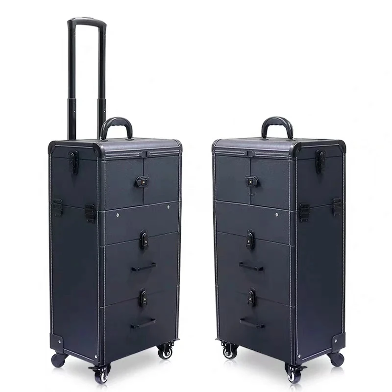 

New Women multi-layer trolley cosmetic baggage makeup rolling luggage trolley suitcase beauty tattoo manicure carry on toolbox