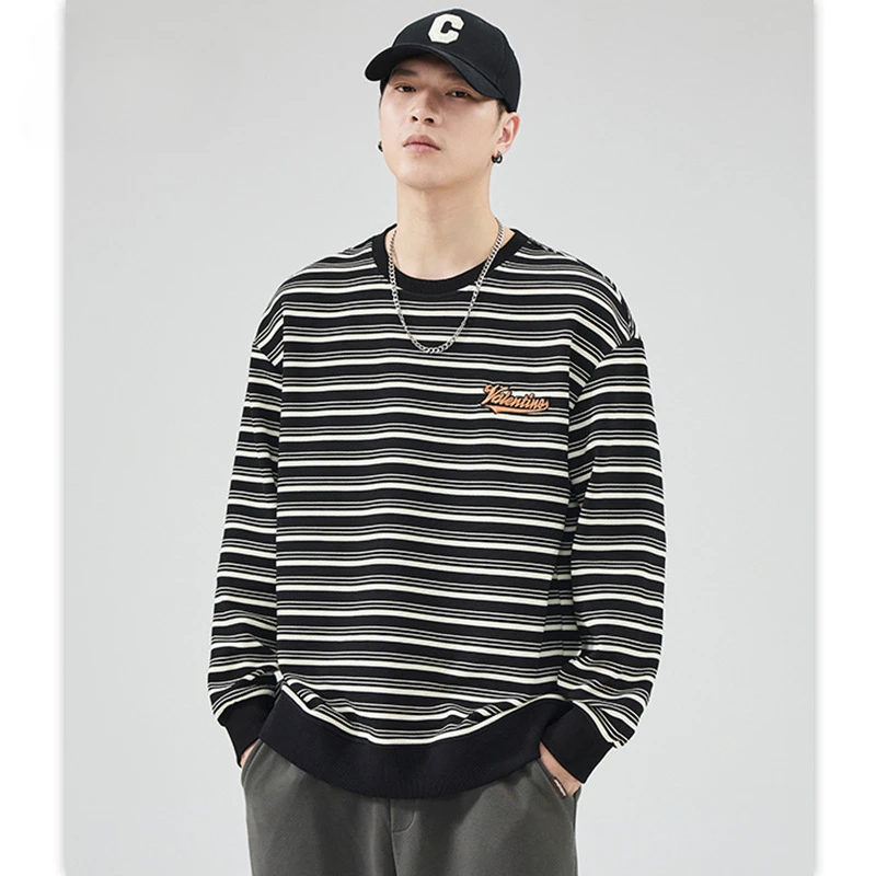 Sweater loose ruffled and handsome striped long sleeved T-shirt round neck pullover top tracksuit hoodie
Sweater loose ruffled and handsome striped long sleeved T-shirt round neck pullover top tracksuit hoodie