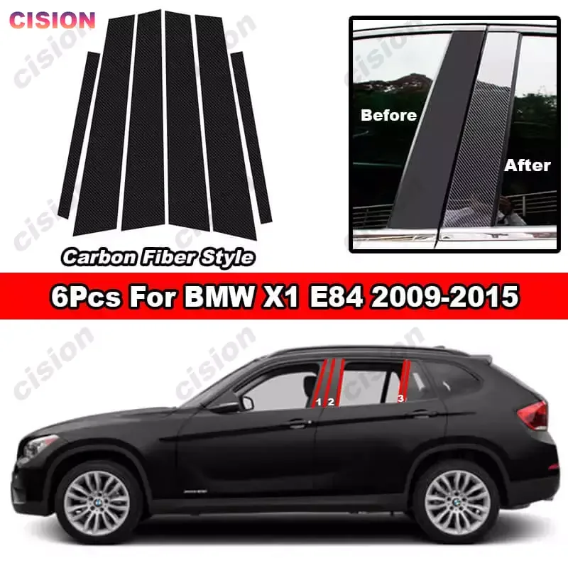 

For BMW X1 E84 2009-2015 Carbon Fiber Car Door Center Middle B Pillar Post Cover Mirror Effect Trim Window Column Glossy Sticker