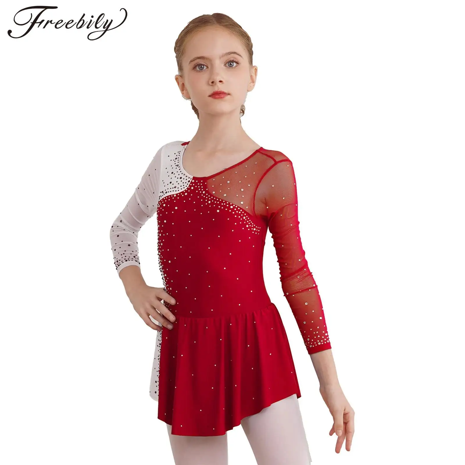 

Детское блестящее платье для девочек, платье для катания на коньках с длинными рукавами, балетное танцевальное платье-пачка, Одежда для танцев, костюм для выступлений и танцев