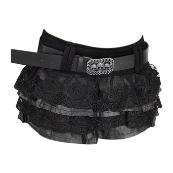 Saia Curta Branca de Renda: Elegância e Charme para o Verão 10 Women Dark Academia Gothic Mini Lace Skirt With Belt Gyaru Hot Sexy Coquette Japanese Y2k Harajuku 2000s Coquette Cyber Punk New