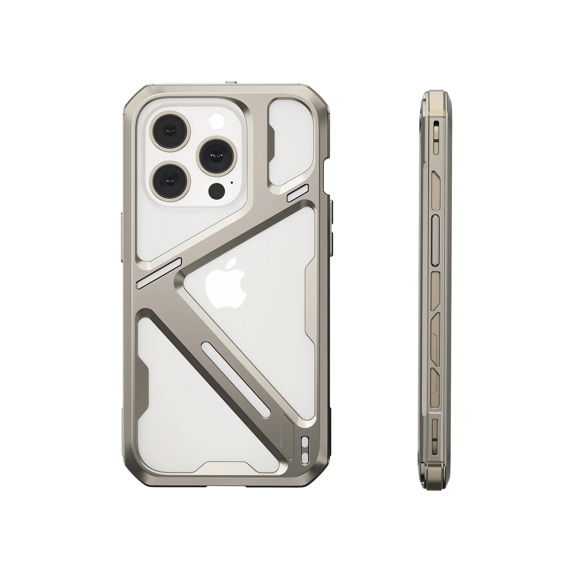 

Titanium Alloy Mecha Heat Dissipation Phone Bumper For Iphone 14 15 Pro Max Metal Hollow Armor Phone Case For IPHON 14 15 Promax