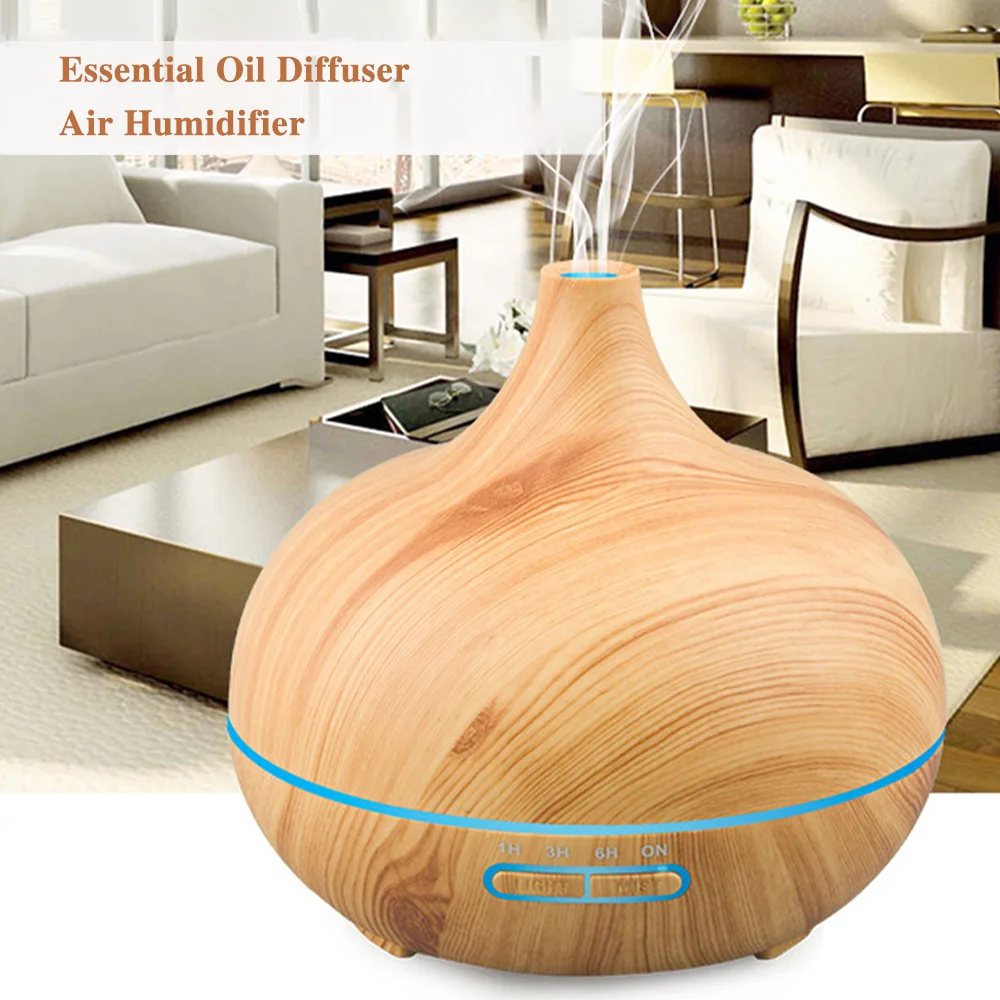 

7 Colors 500ml Electric Air Humidifier Essential Oil Diffuser Ultrasonic Humidifier Wood Grain With Night Light Remote Control