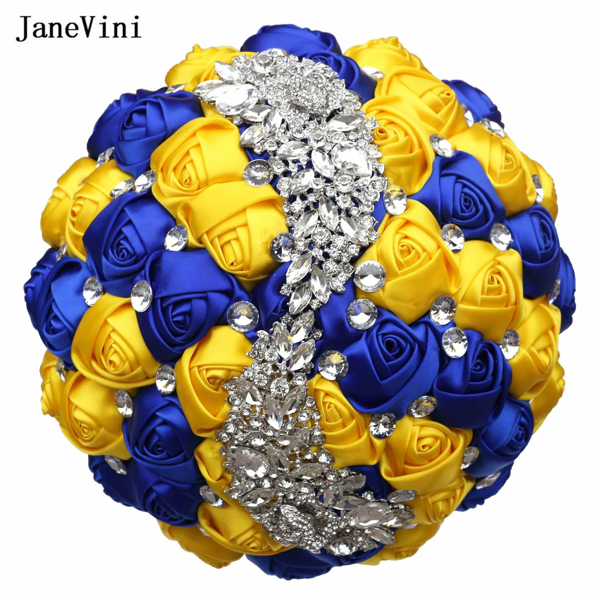 

JaneVini Luxury Rhinestone Bridal Bouquets Lace Handle Handmade Satin Roses Wedding Brooch Bouquet Crystal Bride Holding Flowers