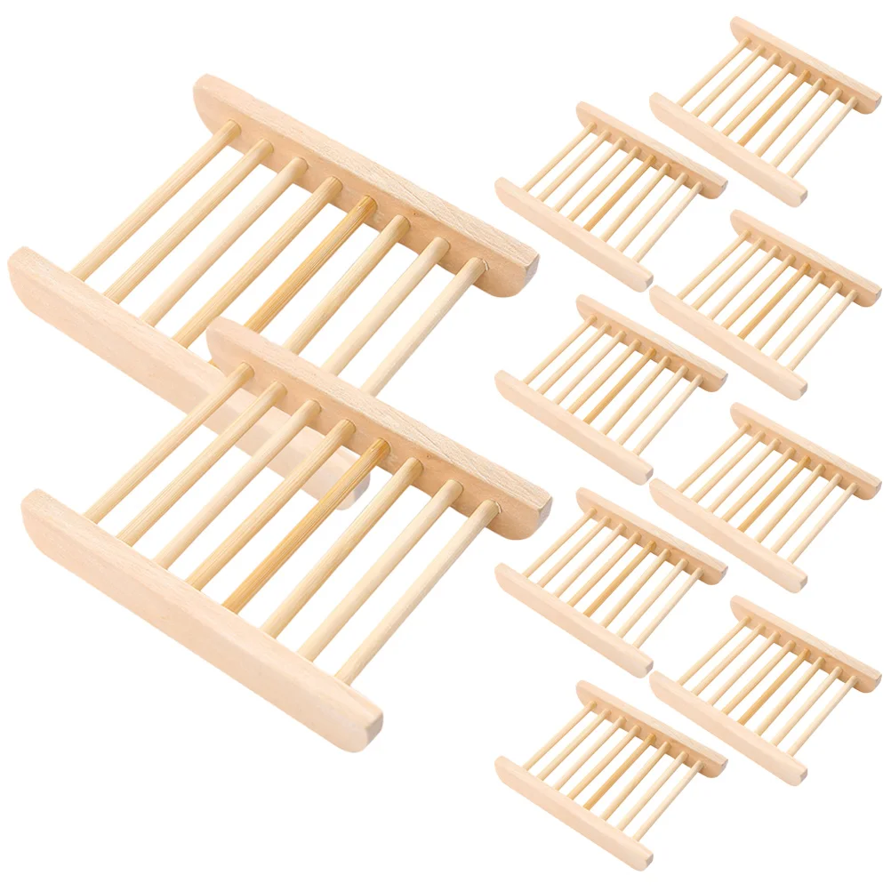 

10 Pcs Soap Dish Bathroom Large No Punching Drain Storage Rack 10pcs Bar Holder Tray for Shower Wood Serving Plate Wooden