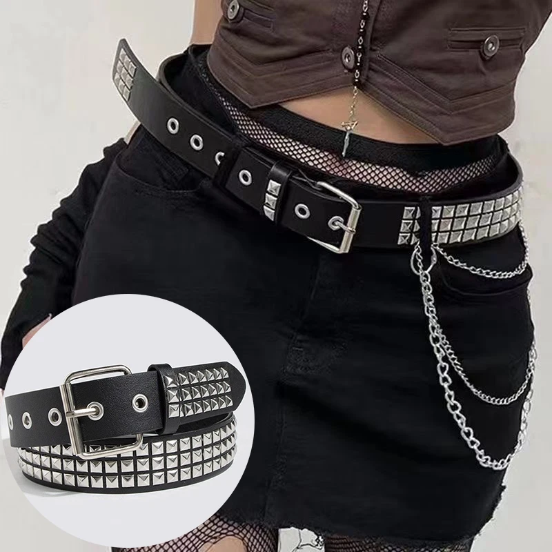 

Punk Gothic Studded Belt Metal Rock Rivet Studded Belt with Bright Coloured Pyramid Studs Men's and Women's Belts Leather Belt